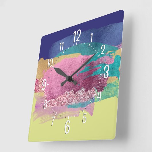 金カラフル属絵を描のブラシ芸術的ック スクエア壁時計 (傾斜)