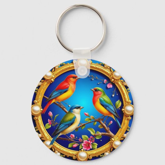 金カラフル額の華美鳥 キーホルダー (正面)