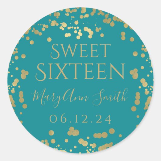 金ガーリーフェイク箔紙吹雪Sweet sixteenティール（緑がかった色） ラウンドシール (正面)