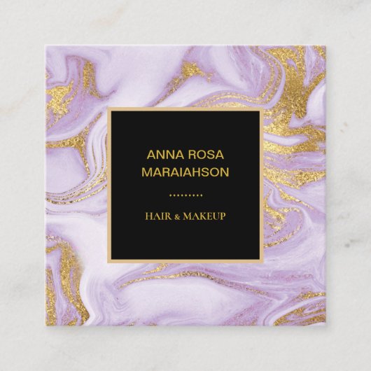 *~*金ガーリー箔静脈ラベンダーマーブルモダン スクエア名刺 (正面)