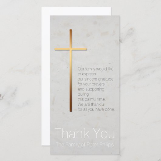 金キリスト教の十字のモダンな悔やみや弔慰は感謝していしています サンキューカード (正面/裏面)
