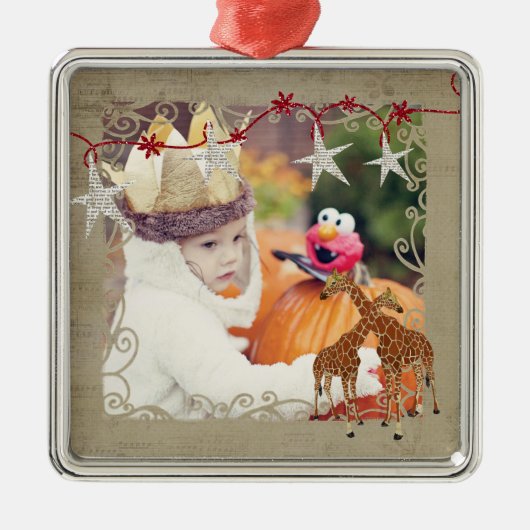 金キリンの星明かりの夜写真のオーナメント メタルオーナメント (正面)