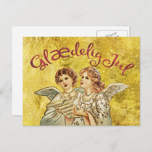 金クリスマスのデンマーク語の挨拶 シーズンポストカード (正面/裏面)