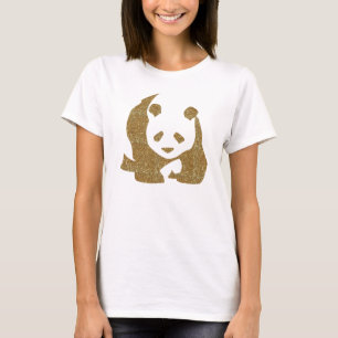 金グリッターのパンダ Tシャツ
