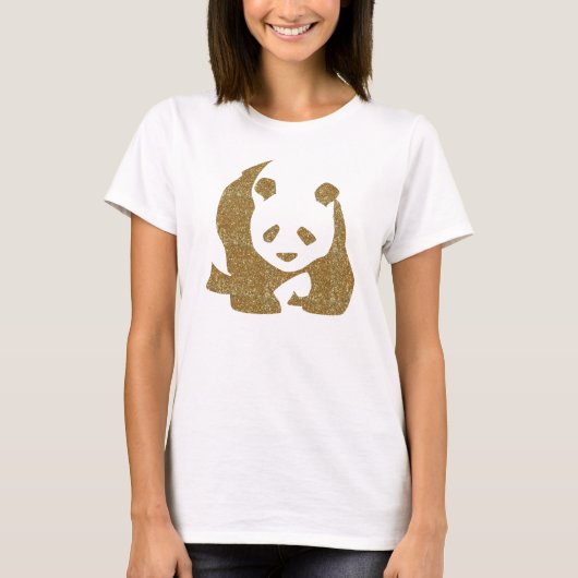 金グリッターのパンダ Tシャツ (正面)