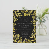 金グリッターは花フレームの黒の魅力Bithd葉が出ます 招待状 (スタンド正面)