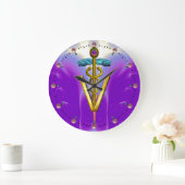 金ケリュケイオンの獣医の記号/青い紫色 ラージ壁時計 (ホーム)