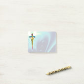 金ケリュケイオンの記号のモノグラムのティール(緑がかった色)の青 ポストイット (デスク上)