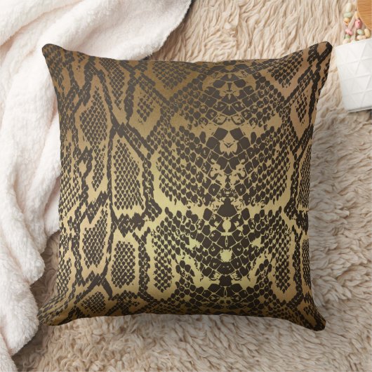 金コンテンポラリー色の黒Pythonのヘビの皮 クッション (ブランケット)