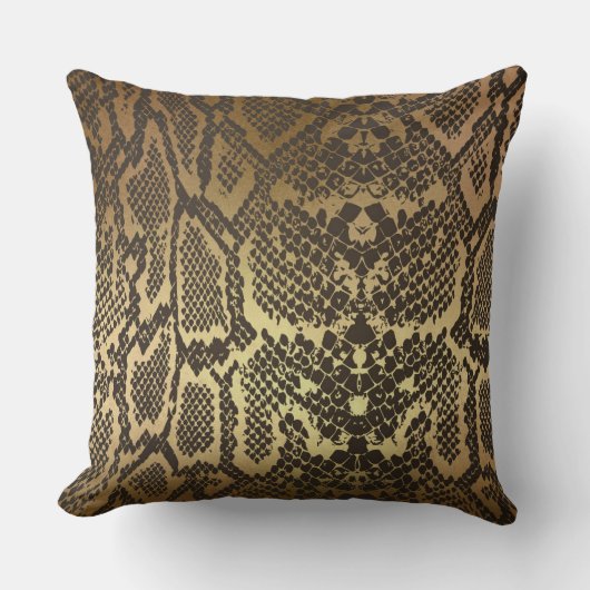 金コンテンポラリー色の黒Pythonのヘビの皮 クッション (正面)