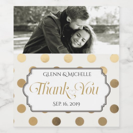 金ゴールドありがとうタイポグラフィフォトカスタムウェディング ワインラベル (シングルラベル)