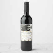 金ゴールドありがとうタイポグラフィフォトカスタムウェディング ワインラベル (正面)