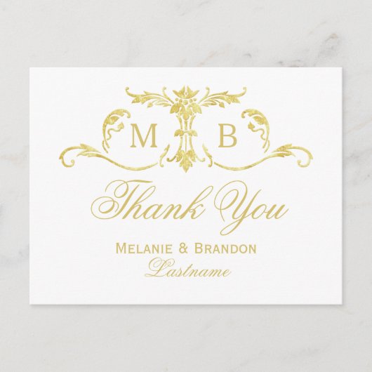 金ゴールドありがとうポストカードモノグラム結婚のセット ポストカード (正面)