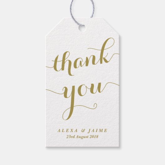 金ゴールドありがとうモダンかわいい書道党 ギフトタグ (正面)