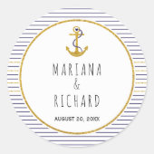 金ゴールドいかりとネイビーストライプブル航海の結婚ズ ラウンドシール (正面)