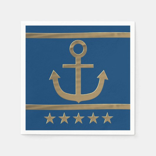金ゴールドいかりのネイビーブルー スタンダードカクテルナプキン (正面)