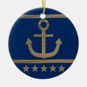 金ゴールドいかりのネイビーブルー セラミックオーナメント (正面)