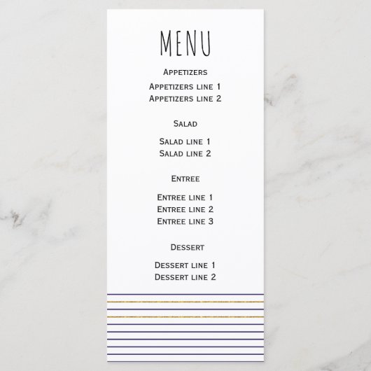 金ゴールドいかりストライプと航海ののメ結婚ニュー・カード メニュー (裏面)