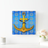 金ゴールドいかりセルリアンブルースクエアウォールクロック スクエア壁時計 (ホーム)