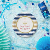 金ゴールドいかりネイビストライプー航海のビーシャワー ペーパープレート (パーティー)