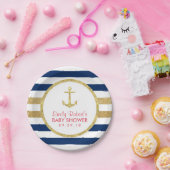 金ゴールドいかりネイビストライプー航海のビーシャワー ペーパープレート (パーティー)