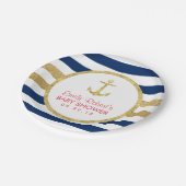 金ゴールドいかりネイビストライプー航海のビーシャワー ペーパープレート (アングル)