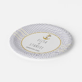 金ゴールドいかりネイビーストライプブル航海の結婚 ペーパープレート (アングル)