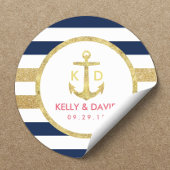 金ゴールドいかりネイビーストライプ結婚式の引き出物 ラウンドシール