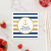 金ゴールドいかりネイビーストライプ金ゴールド航海のベビーシャワー スタンダードカクテルナプキン (インサイチュ)