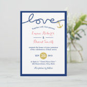 金ゴールドいかりネイビーブルー航海の結婚ズ 招待状 (スタンド正面)