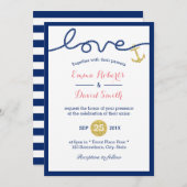 金ゴールドいかりネイビーブルー航海の結婚ズ 招待状 (正面/裏面)