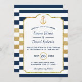 金ゴールドいかりネイビー&ストライプ金ゴールド結婚ズ 招待状 (正面/裏面)