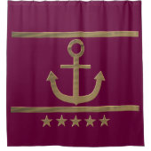 金ゴールドいかりワインレッド背景 シャワーカーテン (正面)