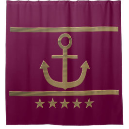 金ゴールドいかりワインレッド背景 シャワーカーテン