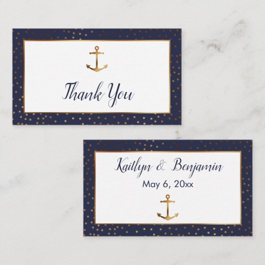 金ゴールドいかり紙吹雪、ネイビーありがとうカードを挿入 エンクロージャーカード (正面/裏面)