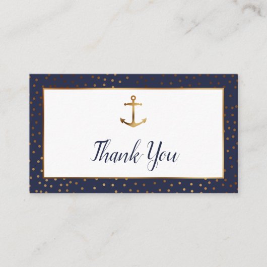 金ゴールドいかり紙吹雪、ネイビーありがとうカードを挿入 エンクロージャーカード (正面)