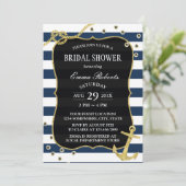 金ゴールドいかり航海のネイビーストライプブライダルシャワー 招待状 (スタンド正面)