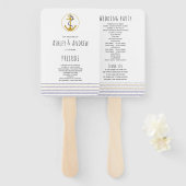 金ゴールドいかり、海軍ストライプの航海の結婚式 ハンドファン (正面&裏面)