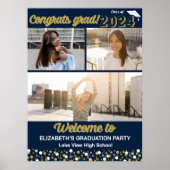 金ゴールドおめでとうグラード3フォトコラージュウェルカムサイン ポスター (正面)