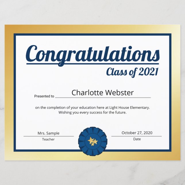 金ゴールドおめでとうGrad Wishesおめでとう証明書–2 (正面)