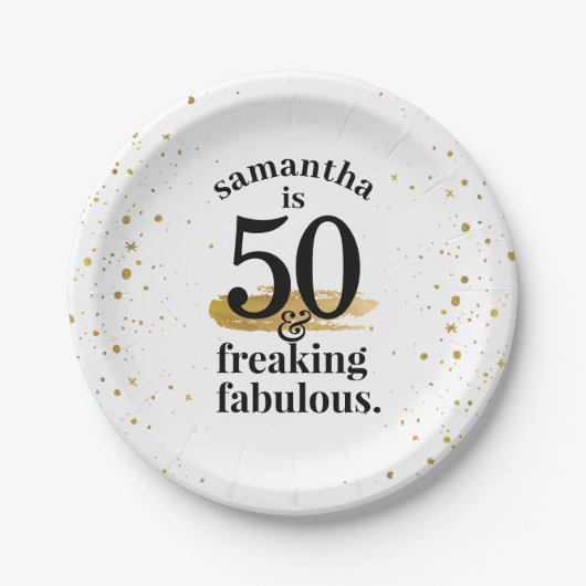 金ゴールドおもしろいグリッターファブラス50誕生日 ペーパープレート (正面)
