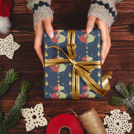 金ゴールドおもしろいツリークリスマスカスタムフォトホリデー ラッピングペーパー