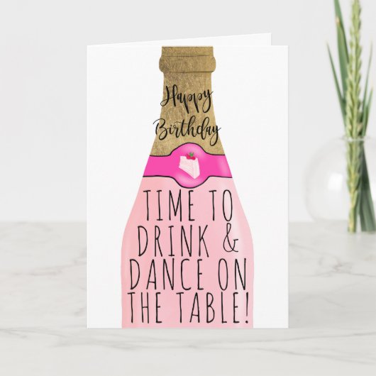 金ゴールドおもしろいピンクの泡立ちイラストレーション誕生日 カード (正面)