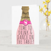 金ゴールドおもしろいピンクの泡立ちイラストレーション誕生日 カード (黄色い花)