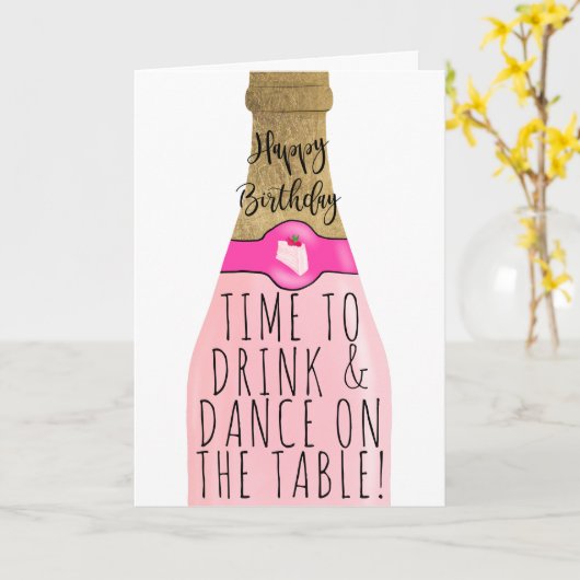 金ゴールドおもしろいピンクの泡立ちイラストレーション誕生日 カード (黄色い花)