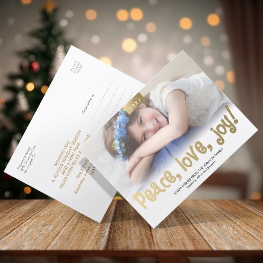 金ゴールドおもしろいピースラブジョイ写真はがきモダン シーズンポストカード