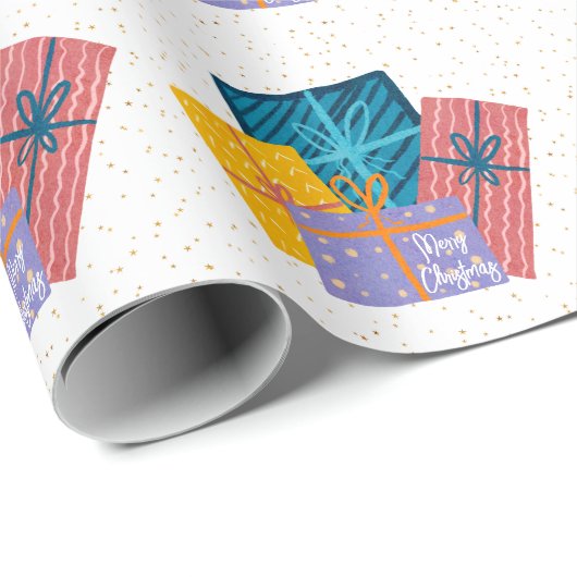 金ゴールドおもしろいレッドホワイトグリーンパインクリスマスプレゼント ラッピングペーパー (ロールコーナー)