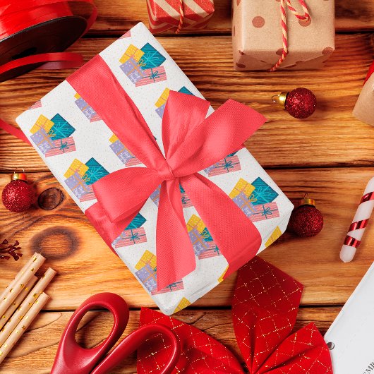 金ゴールドおもしろいレッドホワイトグリーンパインクリスマスプレゼント ラッピングペーパー