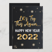 金ゴールドおもしろい2022年正月、もう一度やり直しましょう 招待状 (正面/裏面)