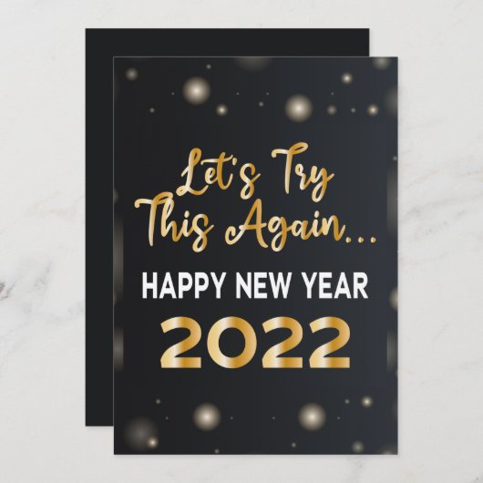 金ゴールドおもしろい2022年正月、もう一度やり直しましょう 招待状 (正面/裏面)